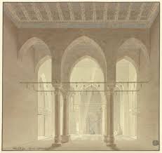 Set in a minimalist, somewhat abstract world of temples and stones. Innenansicht Einer Moschee In Kairo Digitale Sammlung