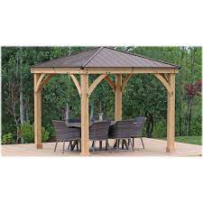 Yardistry 10 X 10 Meridian Gazebo Coffee Brown Ym11756 Best Buy Gazebo Gazebo Installation 10x10 Gazebo