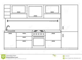 Illustration About Kitchen Interior Front View Linear Sketch Line Kitchen With Furniture Stove Fridge Kitchen Interior Big Furniture Inexpensive Furniture