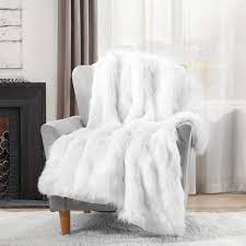 White mink fur blanket / throw this furry blanket of white mink looks like coming from a fairy tale: Amazon Com Luxury Plush Faux Fur Throw Blanket Long Pile White Throw Blanket Super Warm Fuzzy Elegant Fluffy Decoration Blanket Scarf For Sofa Armchair Couch And Bed 50 X60 Kitchen Dining