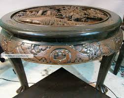 Antique Chinese Hand Carved Wood Tea Coffee Table With 4 Matching Carved Chairs Carved Chairs Hand Carved Wood Wooden Step Stool