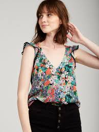 Foulard fleuri bords bicolores femme. Top Sans Manches Imprime Fleuri Multico Motif Femme Naf Naf