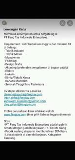 Pabrik sepatu di bandung cari di antara 18.400+ lowongan kerja terbaru pekerjaan penuh waktu, sementara dan paruh waktu langganan informasi lowongan kerja cepat & gratis pemberi kerja terbaik di bandung kerja: Lowongan Kerja Pt Feng Tay Indonesia Enterprises Info Loker Bdg Informasi Lowongan Kerja Bandung