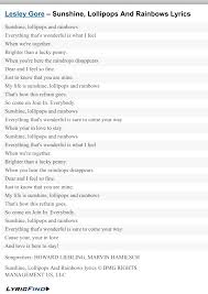 Check spelling or type a new query. Sunshine Lollipops And Rainbows Lyrics Lyrics Lucky Penny You Are My Life