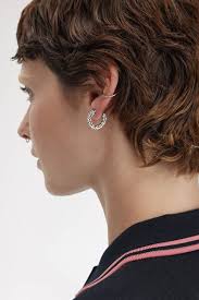 Fred Perry Laurel Wreath Mini Earrings Shiny Silver