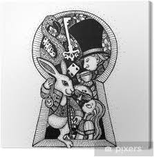 Hare or rabbit in the hat from the fairy tale alice in wonderla. The Alice In Wonderland Story Hand Drawn Outline With Texture Isolated On The White Background Canvas Print Pixers We Live To Change