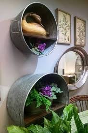 Galvanized Tubs Are Hung On A Wall And Fitted With Shelves And A Mirror Galvanized Decor Galvanized Tub Decor
