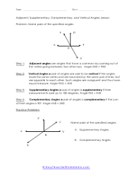 Adjacent Supplementary Complementary And Vertical Angles Worksheets Vertical Angles Angles Worksheet Types Of Angles