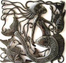 Mermaid Art Metal Art Metal Wall Hanging Metal Mermaid Mermaid Wall Decor Haitian Steel Drum Art Haitian Metal Art Outdoor Metal Art Mermaid Wall Art