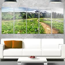 Made in usa · 60 day money back · premium canvas art Extra Large Landscape Glossy Metal Wall Art 28 H X 60 W X 1 D 5pe Green Designart Path Through Flowering Fields Posters Prints Home Kitchen Kalingauniversity Ac In