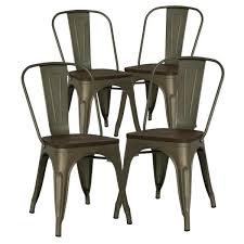 Edgemod Trattoria Bronze Side Chair With Elm Wood Seat Set Of 4 Em 112 Elm Brz X4 The Home Depot In 2020 Metal Chairs Metal Side Chair Side Chairs