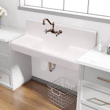 Wall mount kitchen sink with drainboard. 60 Ramsey Cast Iron Wall Hung Kitchen Sink With Dual Drainboards Magnus Home Products