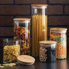 People interested in glass sugar canister also searched for. Amazon Com Canister Set Of 5 Glass Kitchen Canisters With Airtight Bamboo Lid Glass Storage Jars For Kitchen Bathroom And Pantry Organization Ideal For Flour Sugar Coffee Cookie Jar Candy Snack And More