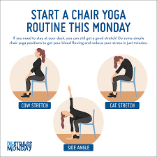 Yoga at your desk is a super helpful way of combatting the tension that accumulates in our muscles from eight hours of sitting, working away, typing, leaning forward. Destress From Your Desk This Monday With Chair Yoga