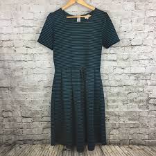 Lularoe Amelia Dress Black Teal Stripe Size Xl