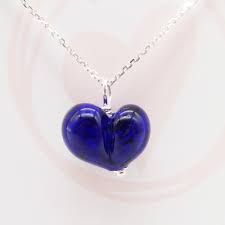 The shades may be different from one pc to. Dark Blue Glass Heart Necklace