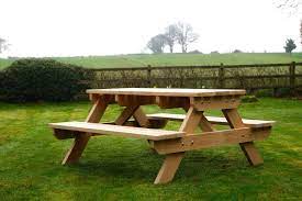 These specially made tables have attached benches, and you can customize your redwood table to fit your space, design, and price. Handmade Wooden Picnic Benches Makemesomethingspecial Com