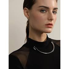 Yhpup nouveautés élégantes en acier inoxydable cuir platine collier  résistant au ternissement imperméable cou bijoux inhabituels pour les  femmes