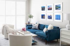 Blue And White Modern Glam Living Room With Velvet Sofa Teal Couch Living Room Modern Furniture Living Room Glam Living Room
