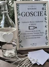 Księga gości weselnych list w butelce z etykietą duża butelka mega zestaw. Lisciki Dla Mlodych Na Slub Zszywka Pl