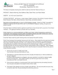 REGULAR MEETING OF THE BOARD OF APPEALS CITY OF HUDSON Wednesday, September  26, 2018