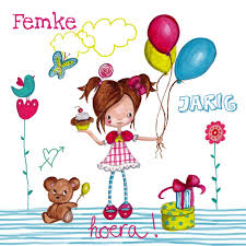 Meisje Ballonnen Jarig Tekening Kaartje2go