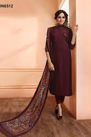 designer wine color art silk salwar kameez with stone work