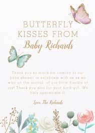 Butterfly Kisses Floral Baby Shower Thank You Card Zazzle Com Whimsical Baby Shower Girl Baby Shower Decorations Baby Shower Thank You Cards