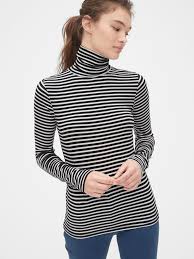 Black And White Striped Turtleneck Top Gap Stripe Ribbed Turtleneck Top In Modal Black White Stripe 1000 In 2020 Ribbed Turtleneck Top Turtle Neck Turtle Neck Top