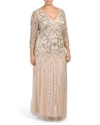 Plus Double V Neck Beaded Dress Plus Size Dresses T J Maxx Godet Dress Lace Gown Mother Of The Bride Dresses