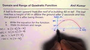 An artillery shell with an initial velocity of 300 m/s at 55 degrees above the horizontal. Write Domain Range And Equation Of Projectile Motion With Two Points Youtube