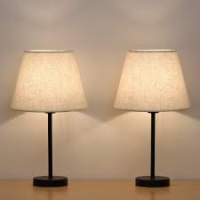 Haitral Bedside Table Lamps Small Nightstand Lamps Set Of 2 With Fabric Shade Bedside Desk Lamps For Bedroom Living Room Office Kids Room Girls Room Dorm Small Nightstand Lamps Bedside