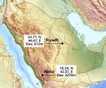 Topographic map of Saudi Arabia showing the location and elevation ...