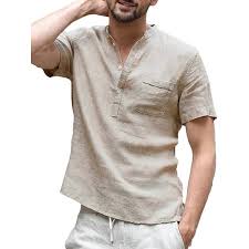 Mens Summer Traditional Short Sleeve Shirts Comfy Linen Tee