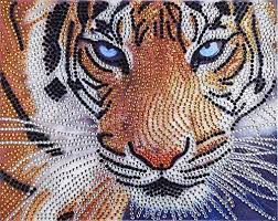 Amazon Com Diamond Painting Diy 5d Special Shape Rhinestones Abeuty Fiercely Tiger Tiger Head Partial Drill Cryst Diamond Painting Cross Paintings Painting