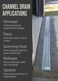 Divert Standing Water From Your Driveway Patio Garden And More With Channel Drain Pooling Water Is A Safet Landscape Drainage Backyard Drainage Trench Drain