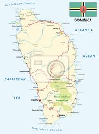 Die flagge dominicas hat einen waldgrünen hintergrund, auf dem je drei vertikale und horizontale streifen in gelb, schwarz und weiß ein kreuz bilden. Dominica Strassenkarte Mit Flagge Leinwandbilder Bilder Fliegen Boot Martinique Guadeloupe Myloview De