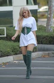 Green Corset Belt With White Dress Jenner Outfits Kylie Jenner Outfits Kylie Jenner Look