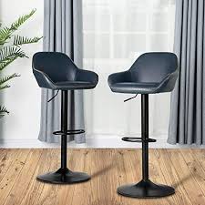 Sleek pair of mid century wood, chrome & cane counter / bar stools, circa 1970s. Buy Glitzhome Mid Century Bar Stools Set Of 2 Vintage Swivel Leather Bar Chair With Backrest And Footrest Modern Pub Kitchen Counter Height Barstools Dark Blue Online In Indonesia B07dj98fln