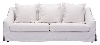 Sofa set with poufs along with coffee table. Quine Shabby Chic Sofa White With Gray Piping 98023 By Zuo Modern