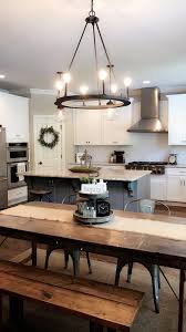 Love The Can Lights In Kitchen Chandelier Over Table Subway Tile On Stove Wall Farmhouse Dining Kitchen Remodel Kitchen Decor