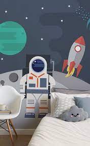 Retro Astronaut Wallpaper Mural Hovia Uk Space Themed Bedroom Cool Kids Bedrooms Cozy Bedroom Design