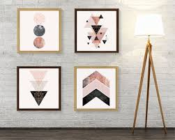 Set Of 4 Downloadable Geometric Prints In Blush Pink Rose Gold Black Grey Printable Art Set Poster Scandinavian Wall Art Pink Bedroom Decor Geometric Art Prints Geometric Art Diy Wall Art