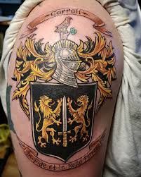 The azure blue signifies loyalty and truth, while the gold symbolises generosity. Irish Jay Tattoo Carroll Family Crest Thanks For Coming In James See You In 2 Weeks Irishjaytattoo Irishjayhooligans Cheyenneprofessionaltattooequipment Irishhooligan Phucstyxtattoosupply Tattoo Tattooer Tattooartist Tattoos Dodabizness