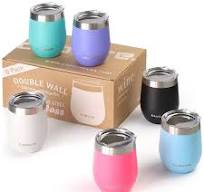 Cupture Stemless Wine Tumblers 12 oz Vacuum Insulated Mug with Lids - 18/8  Stainless Steel (Assorted Colors)