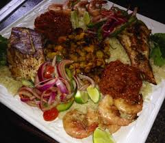 Athieke Cassava Couscous With Red Snapper Shrimp Veggies Tomato Sauce African Food Tomato Salsa Recipe Fresh Cuisine