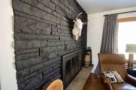 Fake river rock for fireplaces. Black Painted Fireplace How To Paint Stone Fireplace