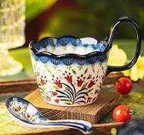 400Ml Ceramic Mugs Set Floral Design Polish Loop Handle Cup Small Soup  Spoon Suitable for Home, Office Microwave Dishwasher Safe - AliExpress