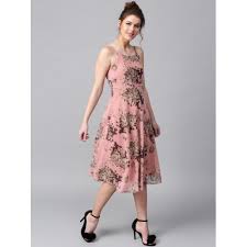 Floral fit & flare dresses for women. Buy Sassafras Women Pink Floral Print Midi Fit Flare Dress Online Looksgud In