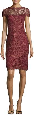 Neiman Marcus Tadashi Shoji Cap Sleeve Sequined Lace Cocktail Dress Cocktail Dress Lace Bodycon Dress With Sleeves Dresses